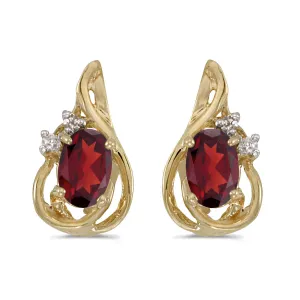 10k Yellow Gold Oval Garnet And Diamond Teardrop Earrings