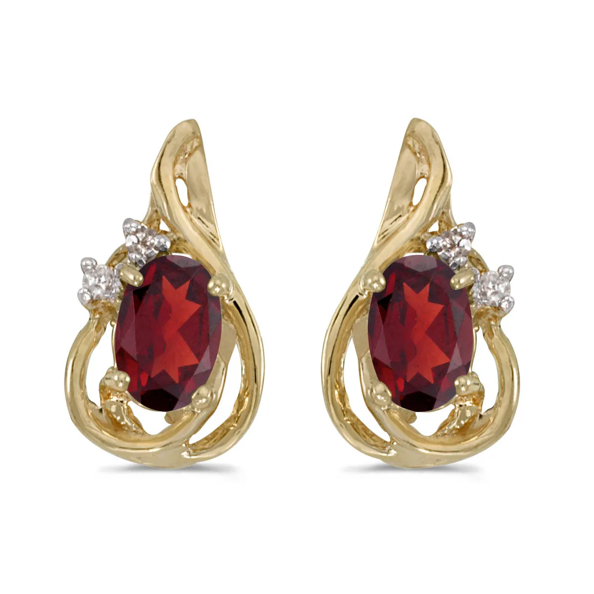 10k Yellow Gold Oval Garnet And Diamond Teardrop Earrings