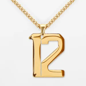 12 Number Pendant with Chain Necklace - Gold Plated Stainless Steel