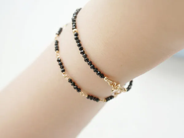 14K Gold Womens Black Spinel Beaded Bracelets Charm Bracelets for Women