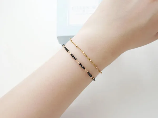 14K Gold Womens Black Spinel Beaded Bracelets Charm Bracelets for Women
