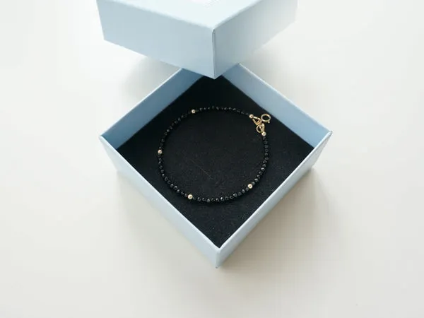 14K Gold Womens Black Spinel Beaded Bracelets Charm Bracelets for Women