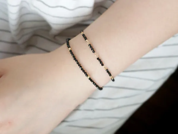 14K Gold Womens Black Spinel Beaded Bracelets Charm Bracelets for Women