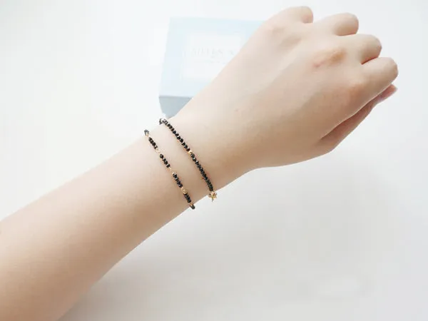 14K Gold Womens Black Spinel Beaded Bracelets Charm Bracelets for Women