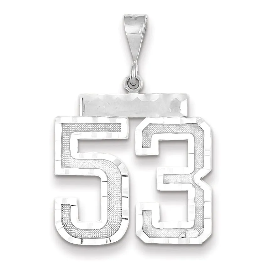14k White Gold Diamond Cut Finish Large Size Number 53 Charm Pendant
