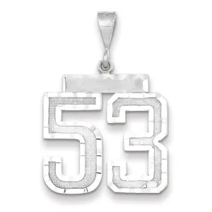 14k White Gold Diamond Cut Finish Large Size Number 53 Charm Pendant