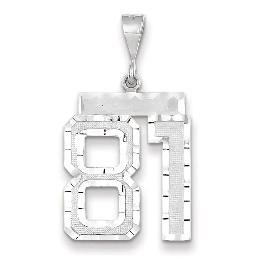 14k White Gold Diamond Cut Finish Large Size Number 81 Charm Pendant