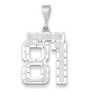 14k White Gold Diamond Cut Finish Large Size Number 81 Charm Pendant