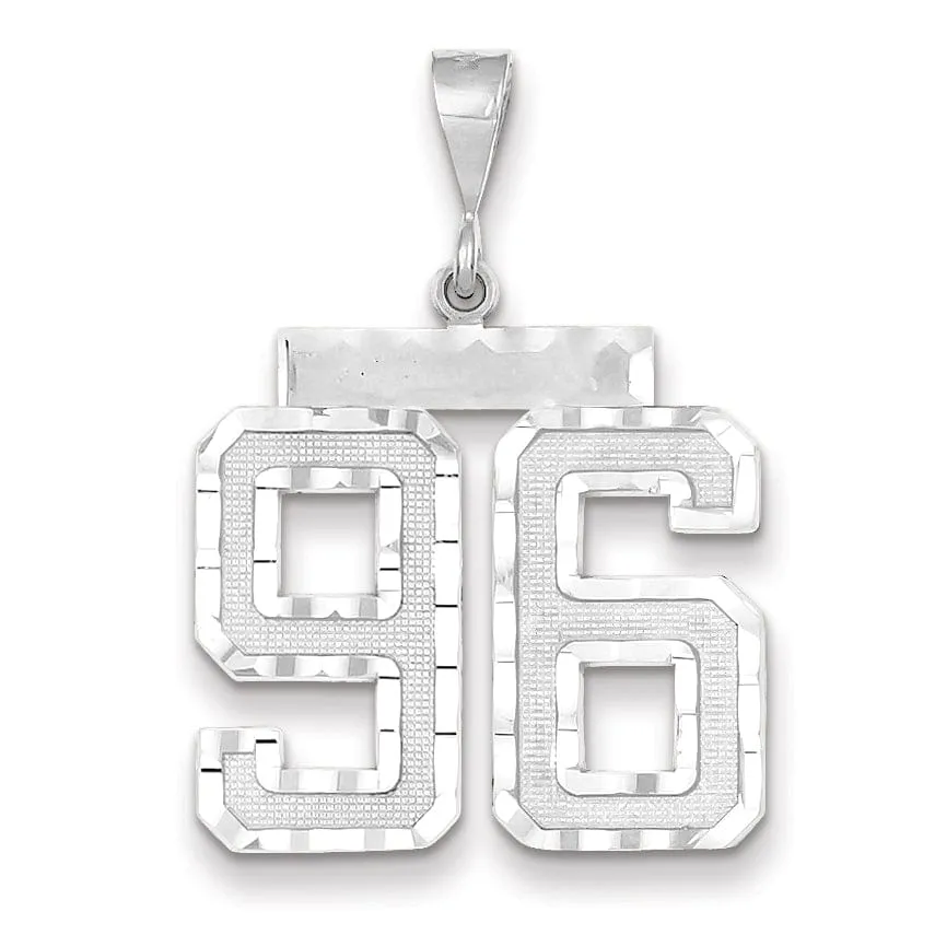 14k White Gold Diamond Cut Finish Large Size Number 96 Charm Pendant
