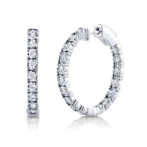 14K White Gold Diamond Hoop Earrings