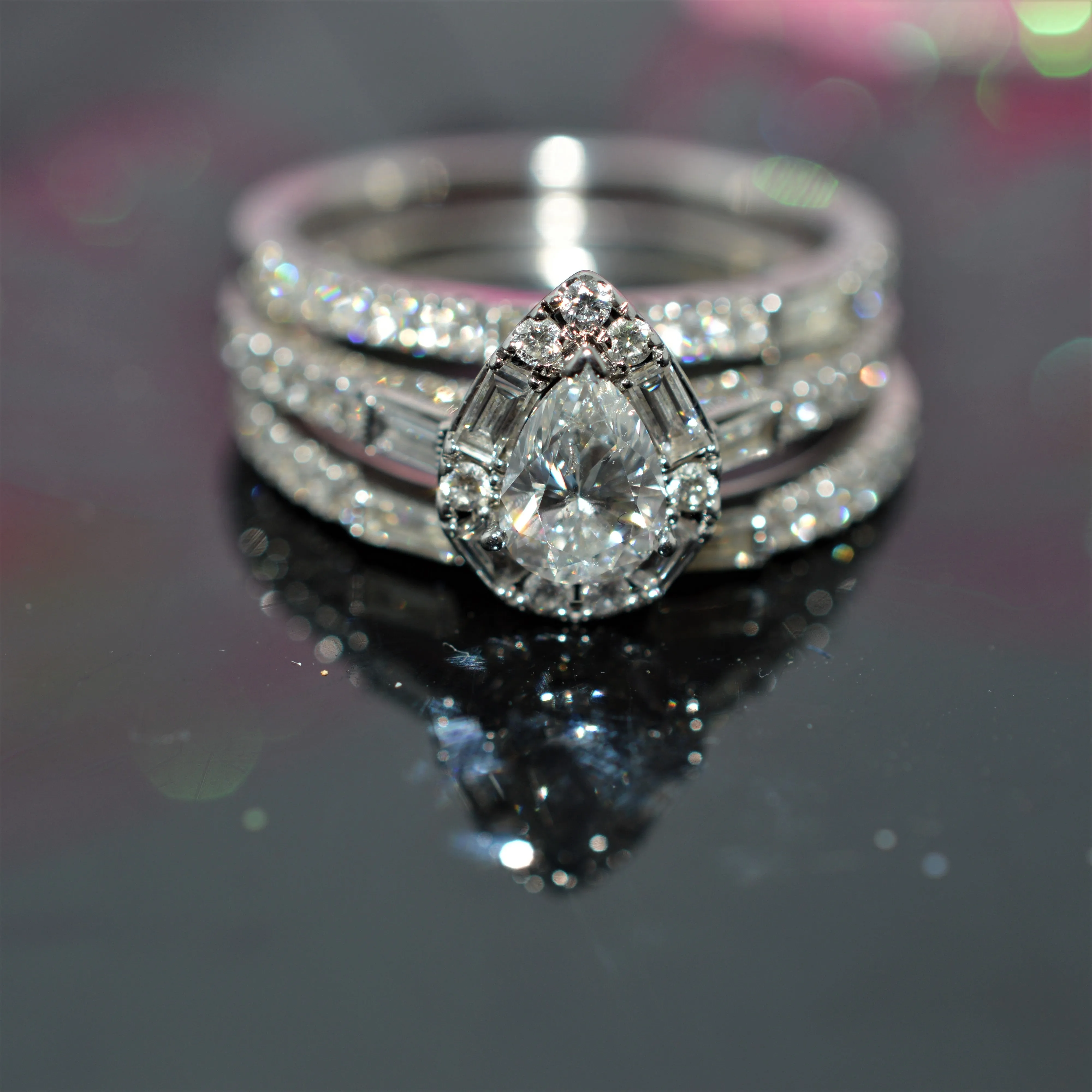 14K White Gold Vintage "Neil Lane" Diamond Engagement Ring With 2 Bands