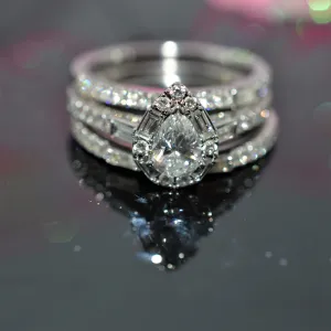 14K White Gold Vintage "Neil Lane" Diamond Engagement Ring With 2 Bands