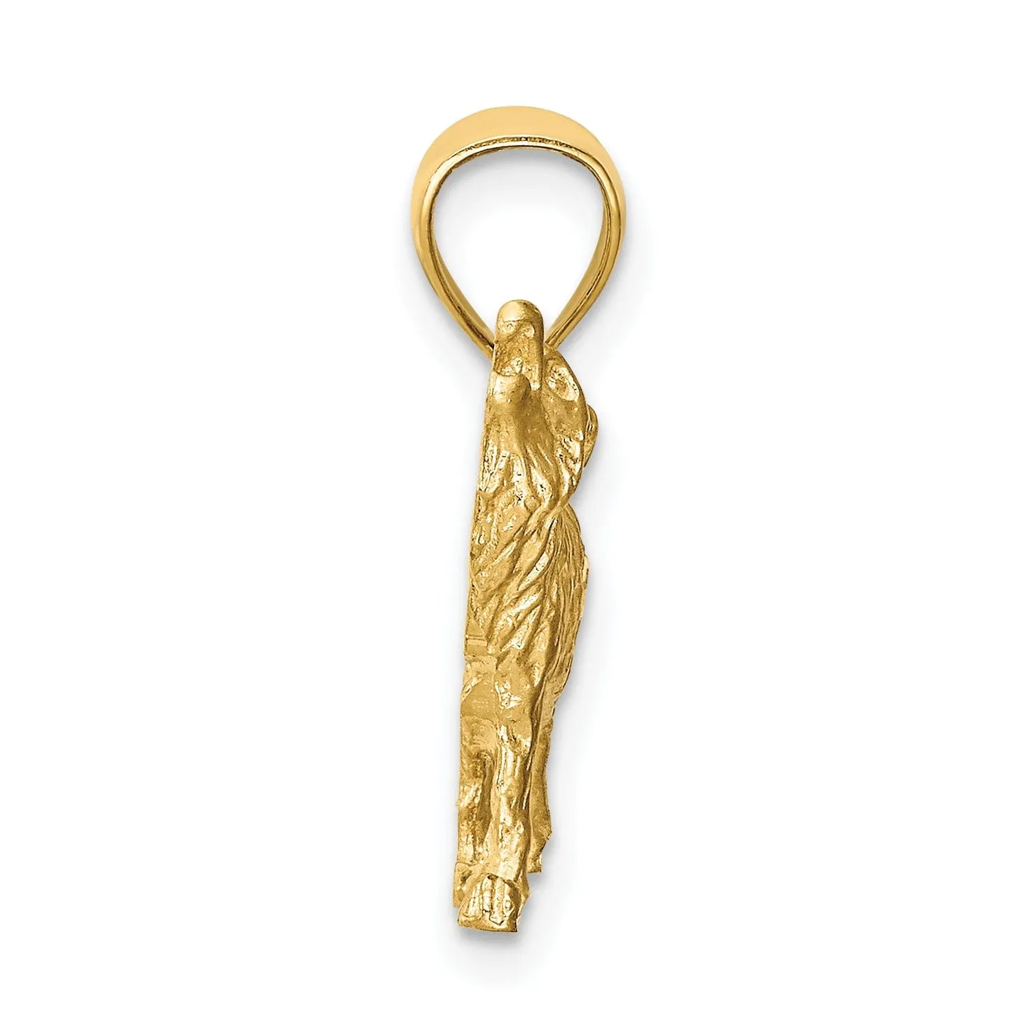 14K Yellow Gold Solid Textured Diamond Cut Finish Wolf Howling Design Charm Pendant