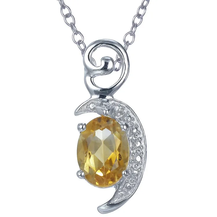 1.50 cttw Citrine Pendant Necklace .925 Sterling Silver With Rhodium 8x6 MM Oval