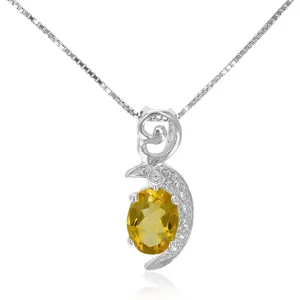 1.50 cttw Citrine Pendant Necklace .925 Sterling Silver With Rhodium 8x6 MM Oval