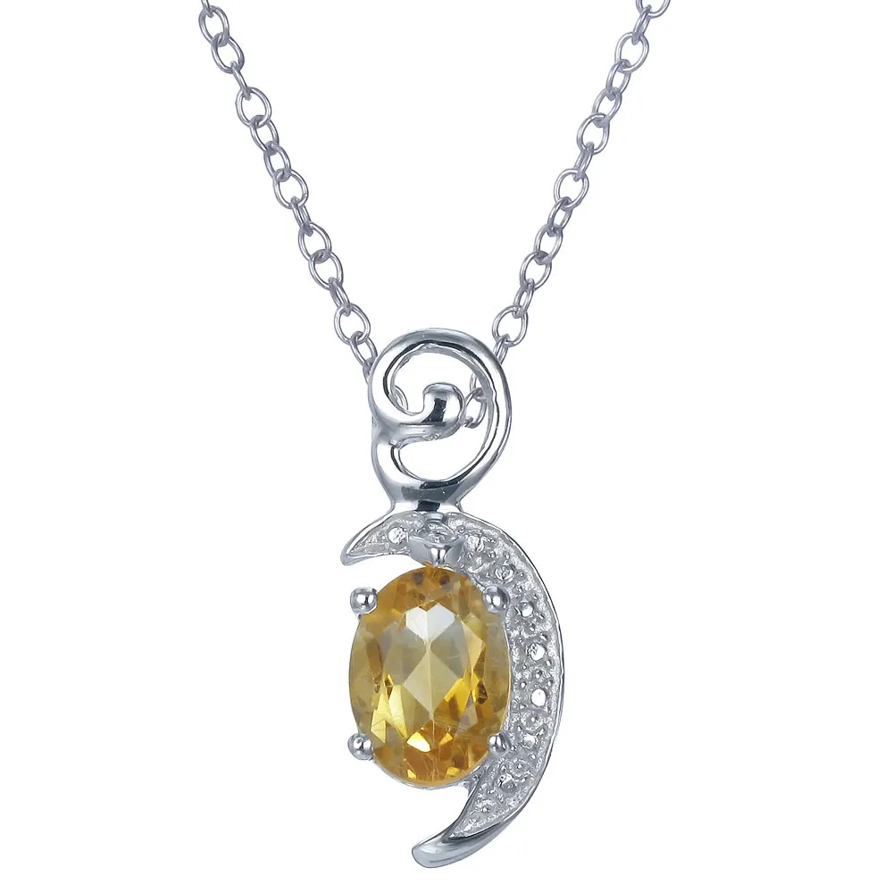 1.50 cttw Citrine Pendant Necklace .925 Sterling Silver With Rhodium 8x6 MM Oval