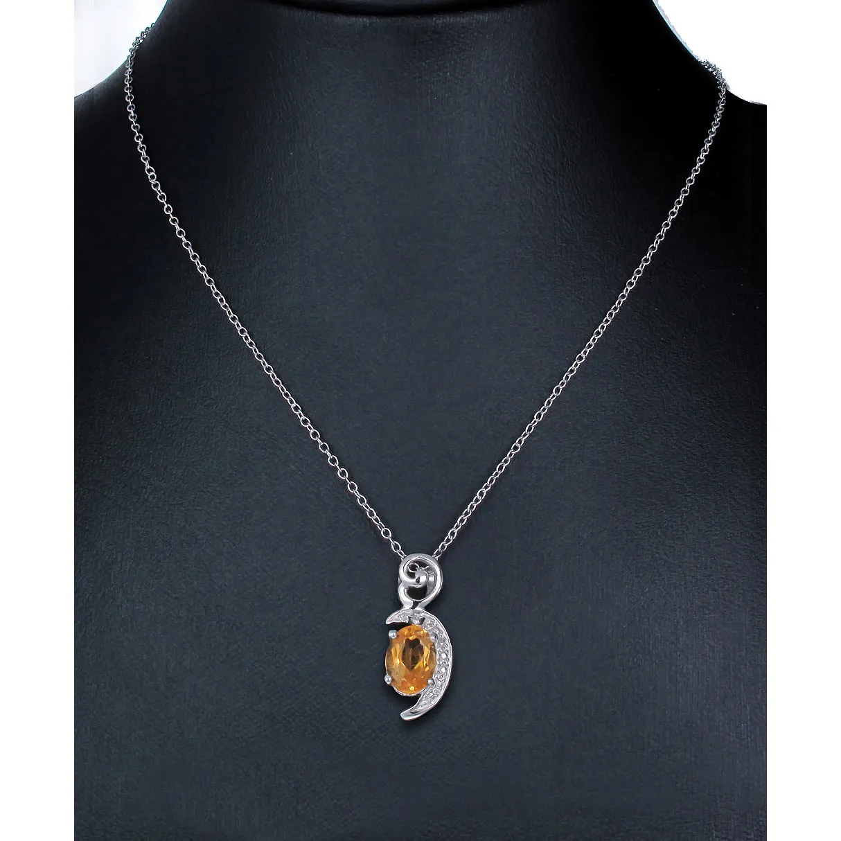 1.50 cttw Citrine Pendant Necklace .925 Sterling Silver With Rhodium 8x6 MM Oval