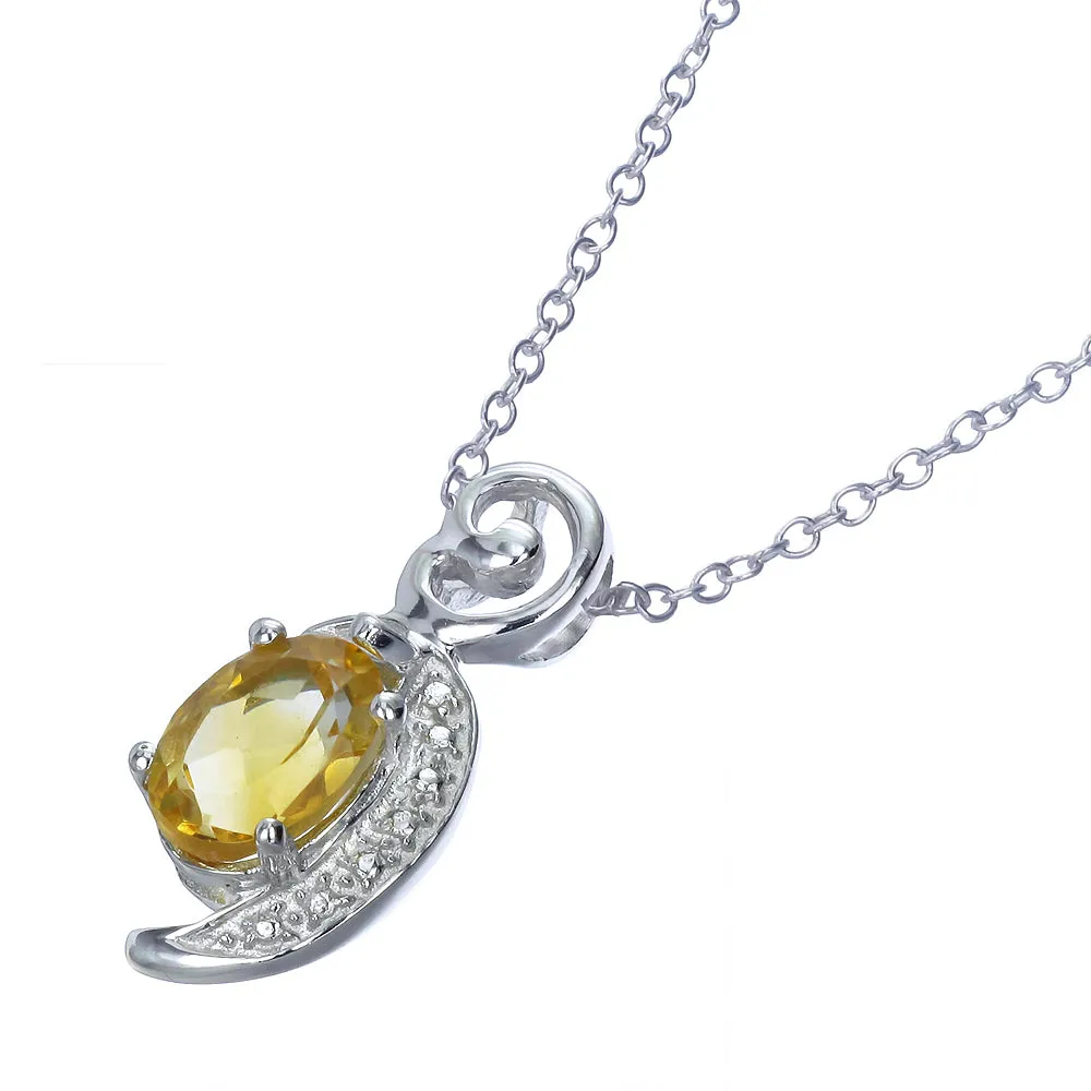 1.50 cttw Citrine Pendant Necklace .925 Sterling Silver With Rhodium 8x6 MM Oval
