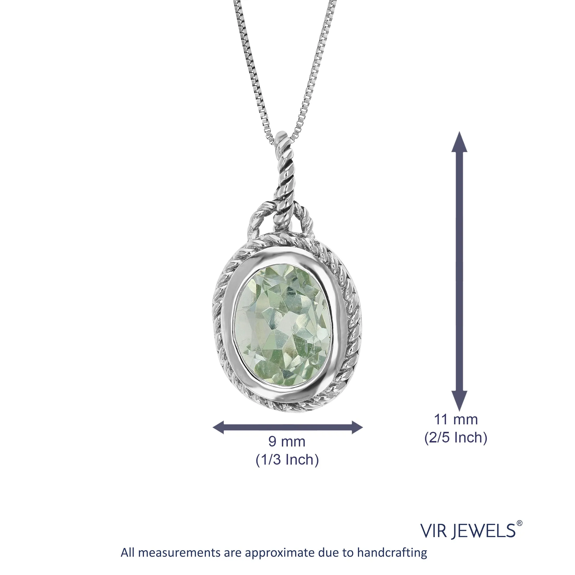 1.70 cttw Pendant Necklace, Green Amethyst Oval Shape Pendant Necklace for Women in .925 Sterling Silver with Rhodium, 18 Inch Chain, Channel Setting