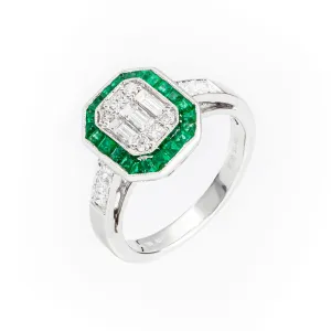 18K White Gold 0.56ct Emerald & Diamond Ring - 20683160
