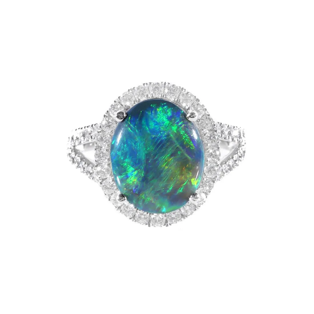 18K White Gold 4.80ct Solid Black Opal & Diamond Ring - 20486709