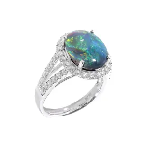 18K White Gold 4.80ct Solid Black Opal & Diamond Ring - 20486709