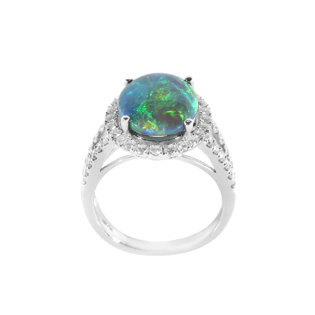 18K White Gold 4.80ct Solid Black Opal & Diamond Ring - 20486709