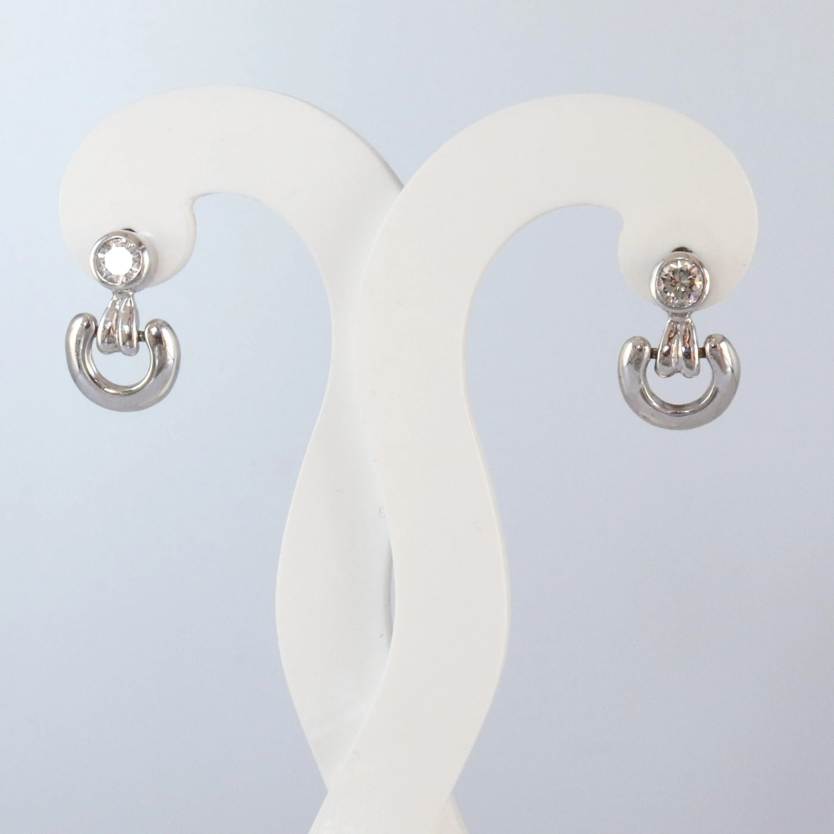18kt White Gold Diamond Drop Hoop Earrings