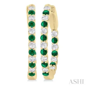 1.8MM Emerald and 1/2 ctw Round Cut Inside-Out Diamond Precious Hoop Earrings in 14K Yellow Gold