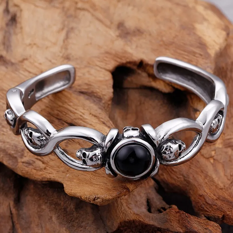 19MM Wide Open Bangle 316L Stainless Steel Skull Cuff Bangles Bracelets For Men