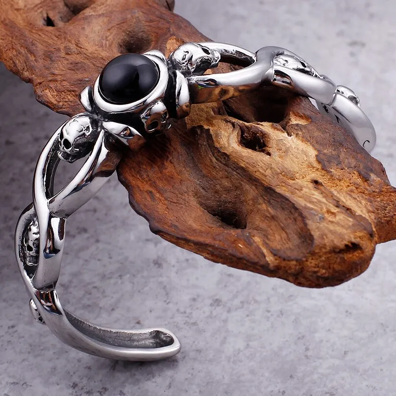 19MM Wide Open Bangle 316L Stainless Steel Skull Cuff Bangles Bracelets For Men