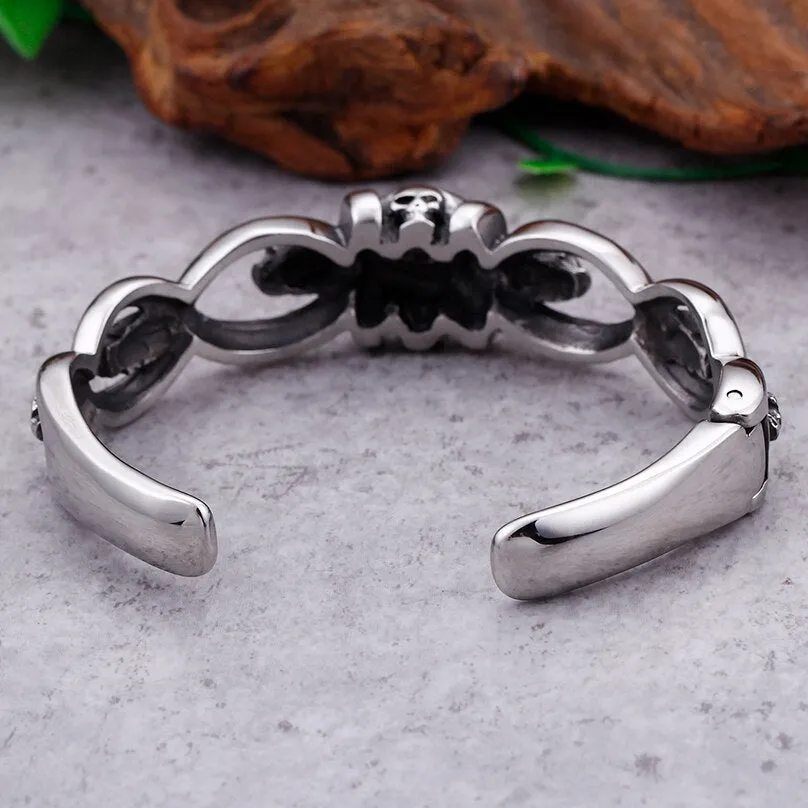 19MM Wide Open Bangle 316L Stainless Steel Skull Cuff Bangles Bracelets For Men