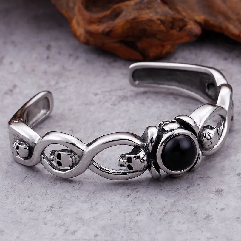 19MM Wide Open Bangle 316L Stainless Steel Skull Cuff Bangles Bracelets For Men