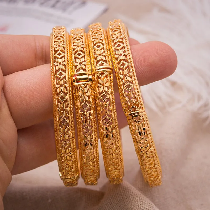 1Pcs  24K Dubai Bracelets Bangles women Girl Gold Bangle Flower Bangle