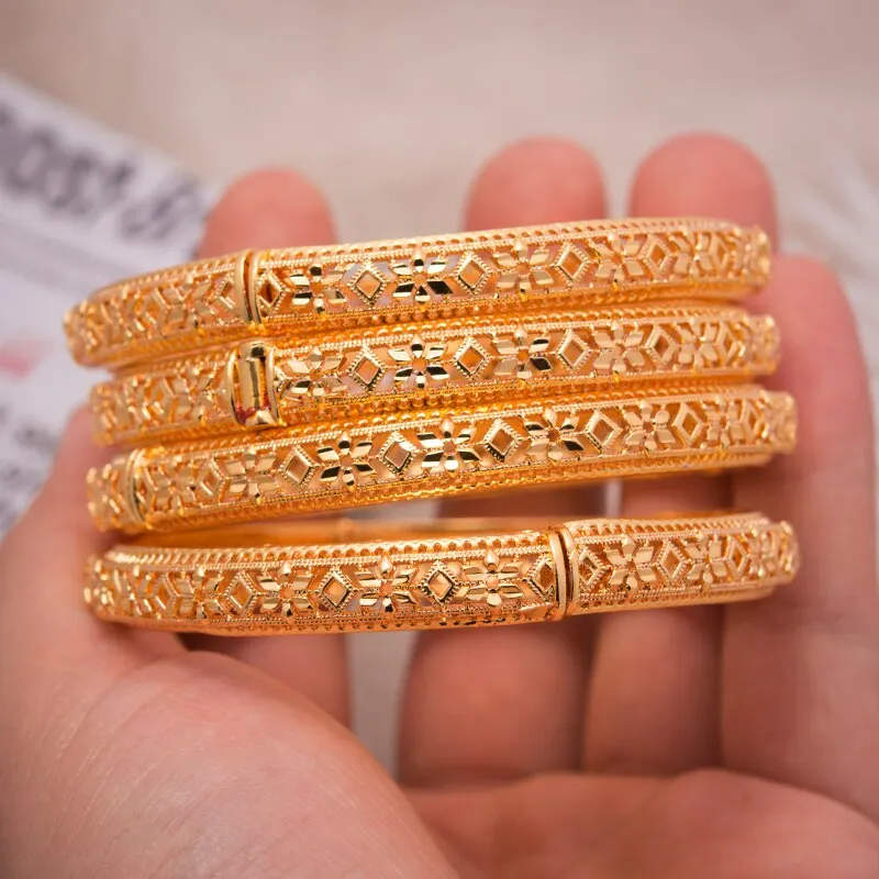 1Pcs  24K Dubai Bracelets Bangles women Girl Gold Bangle Flower Bangle