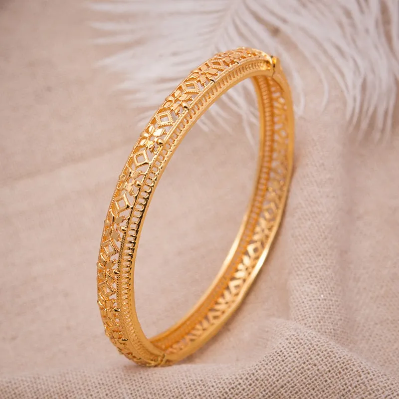 1Pcs  24K Dubai Bracelets Bangles women Girl Gold Bangle Flower Bangle