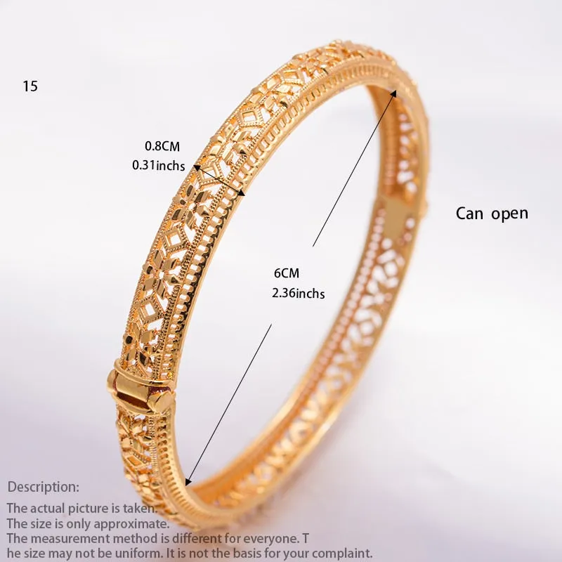 1Pcs  24K Dubai Bracelets Bangles women Girl Gold Bangle Flower Bangle