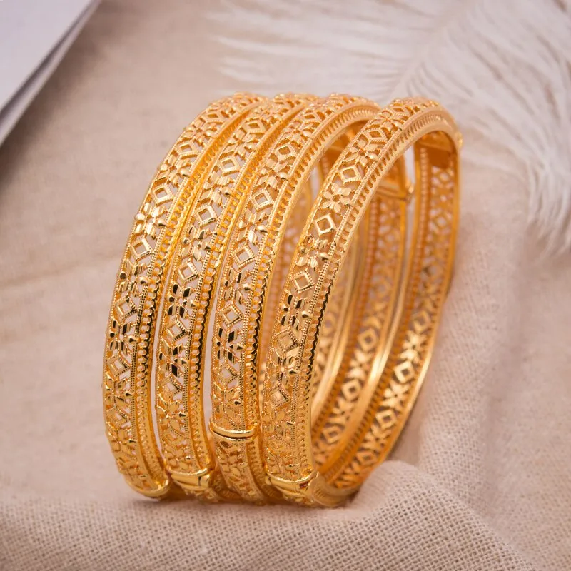 1Pcs  24K Dubai Bracelets Bangles women Girl Gold Bangle Flower Bangle