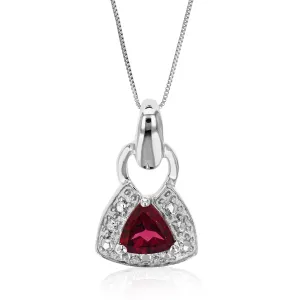 2/5 cttw Pendant Necklace, Garnet Pendant Necklace for Women in .925 Sterling Silver with Rhodium, 18 Inch Chain, Prong Setting
