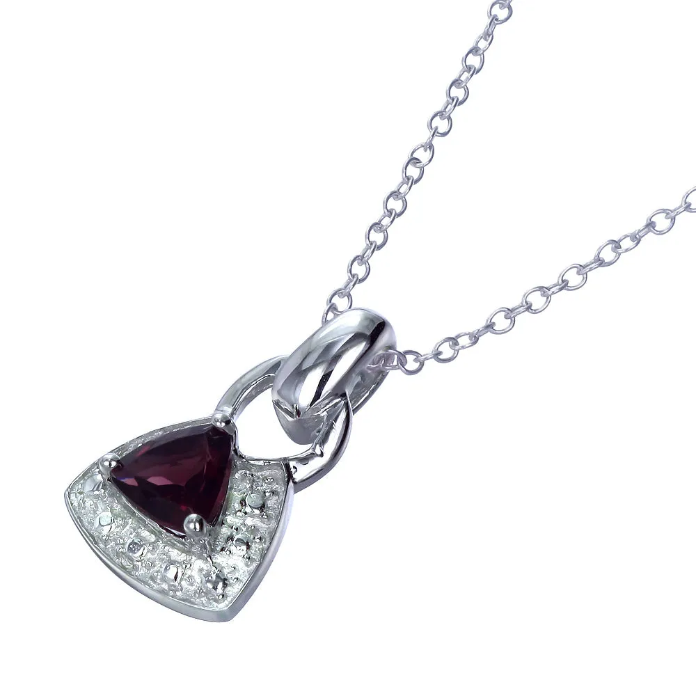 2/5 cttw Pendant Necklace, Garnet Pendant Necklace for Women in .925 Sterling Silver with Rhodium, 18 Inch Chain, Prong Setting