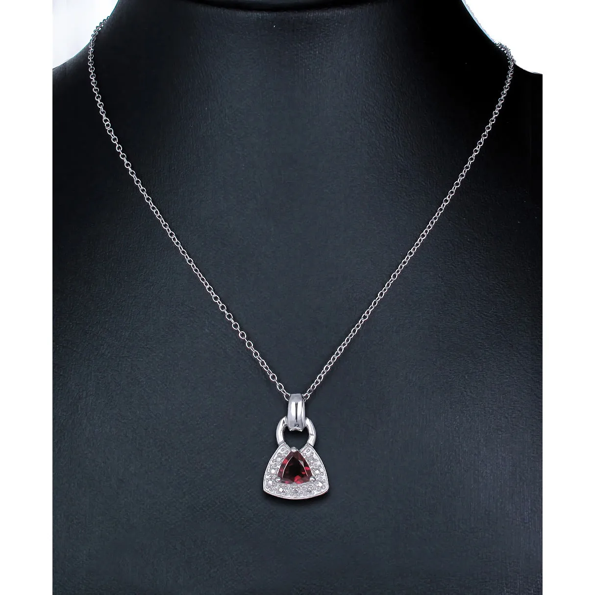 2/5 cttw Pendant Necklace, Garnet Pendant Necklace for Women in .925 Sterling Silver with Rhodium, 18 Inch Chain, Prong Setting