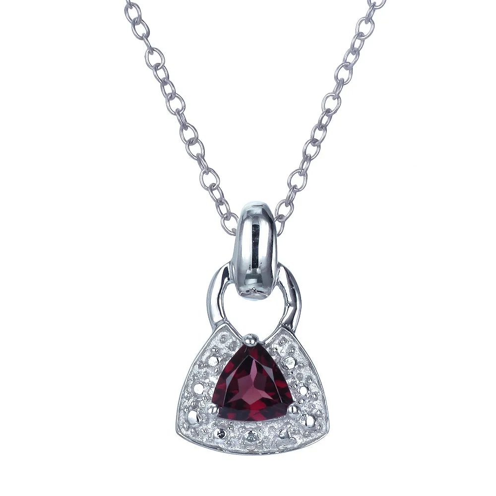 2/5 cttw Pendant Necklace, Garnet Pendant Necklace for Women in .925 Sterling Silver with Rhodium, 18 Inch Chain, Prong Setting