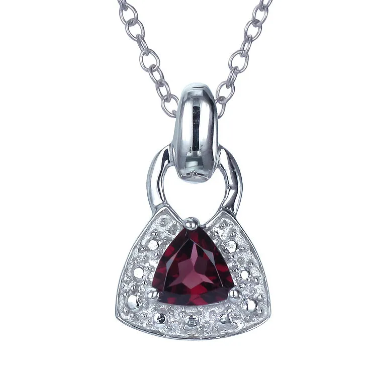 2/5 cttw Pendant Necklace, Garnet Pendant Necklace for Women in .925 Sterling Silver with Rhodium, 18 Inch Chain, Prong Setting