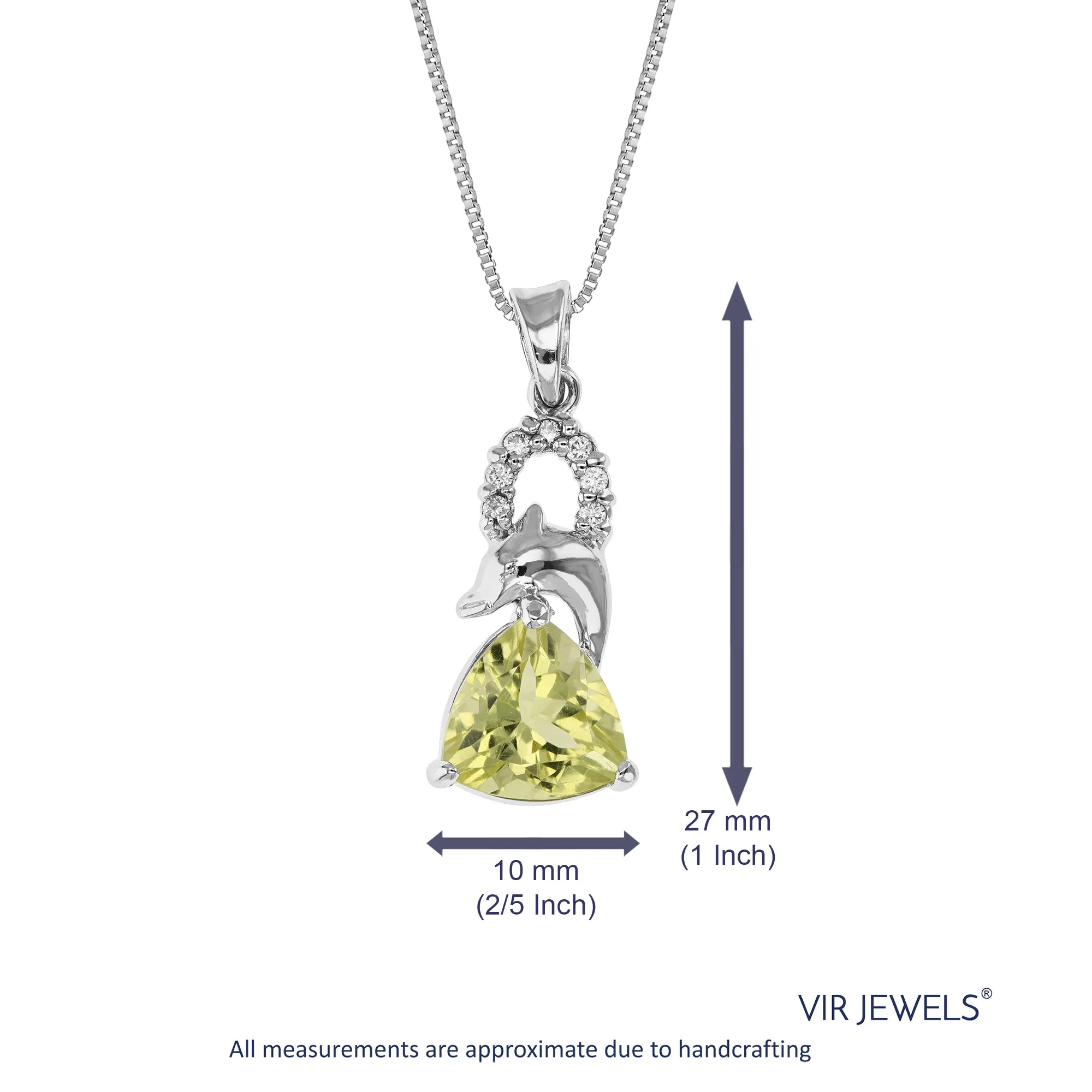 2.50 cttw Pendant Necklace, Lemon Quartz Trillion Shape Pendant Necklace for Women in .925 Sterling Silver with Rhodium, 18 Inch Chain, Prong Setting