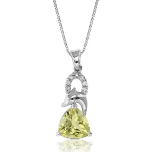 2.50 cttw Pendant Necklace, Lemon Quartz Trillion Shape Pendant Necklace for Women in .925 Sterling Silver with Rhodium, 18 Inch Chain, Prong Setting