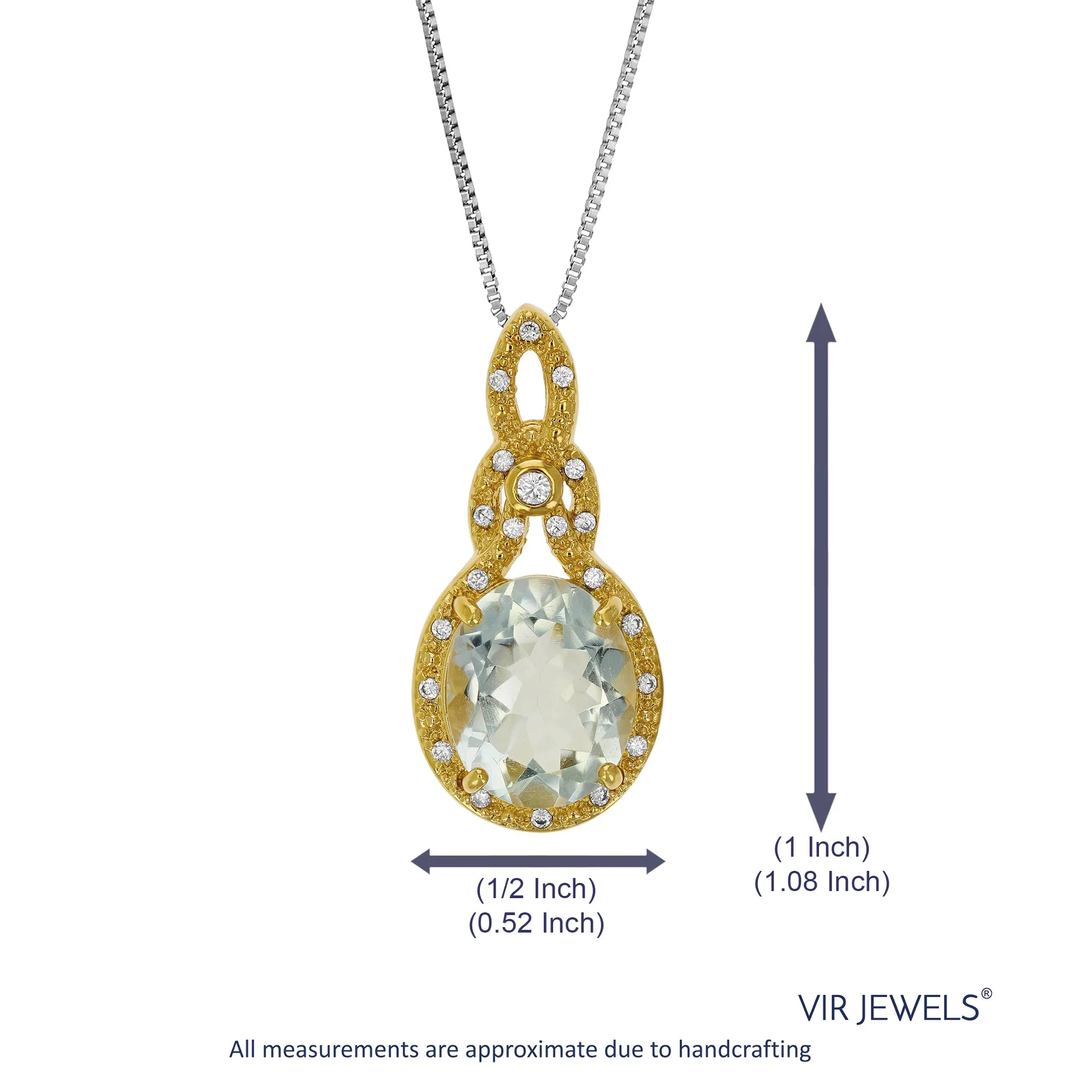 2.80 cttw Pendant Necklace, Green Amethyst Oval Shape Pendant Necklace for Women in Yellow Gold-Plated Brass, Prong Setting
