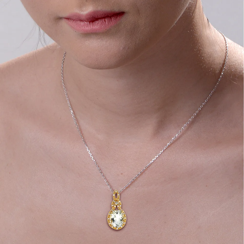 2.80 cttw Pendant Necklace, Green Amethyst Oval Shape Pendant Necklace for Women in Yellow Gold-Plated Brass, Prong Setting