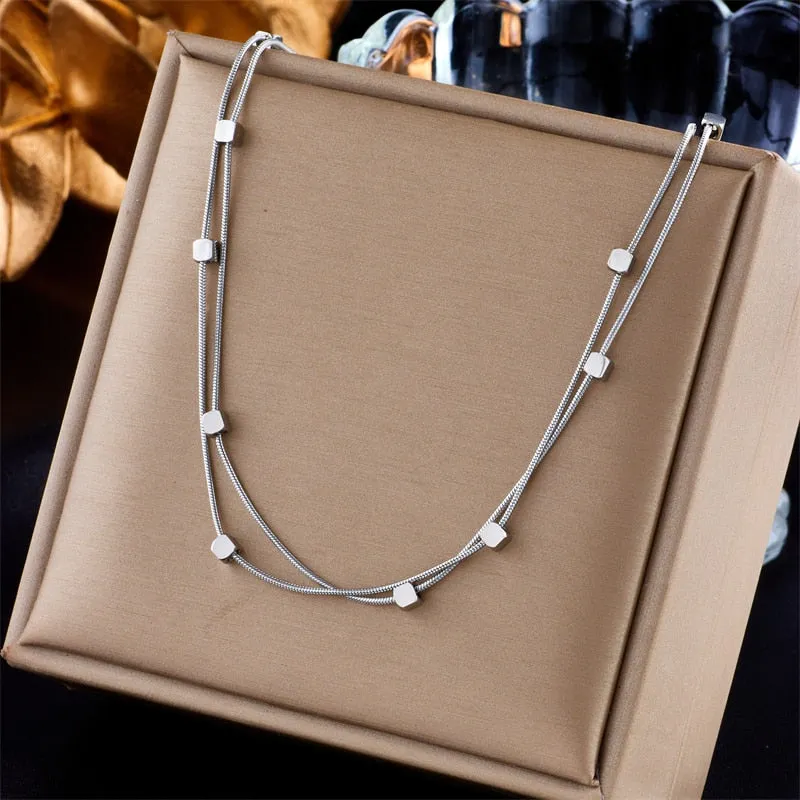 316L Stainless Steel 2 In 1 Small Cube Chains Necklace For Women