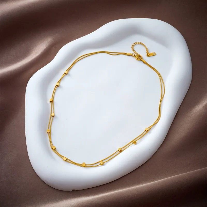 316L Stainless Steel 2 In 1 Small Cube Chains Necklace For Women