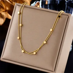 316L Stainless Steel 2 In 1 Small Cube Chains Necklace For Women